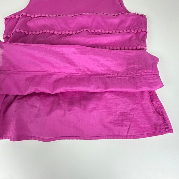 Banana Republic Top Women 14 Sleeveless Pink Pom Pom Lace Trim Cotton Blouse - Picture 9 of 14